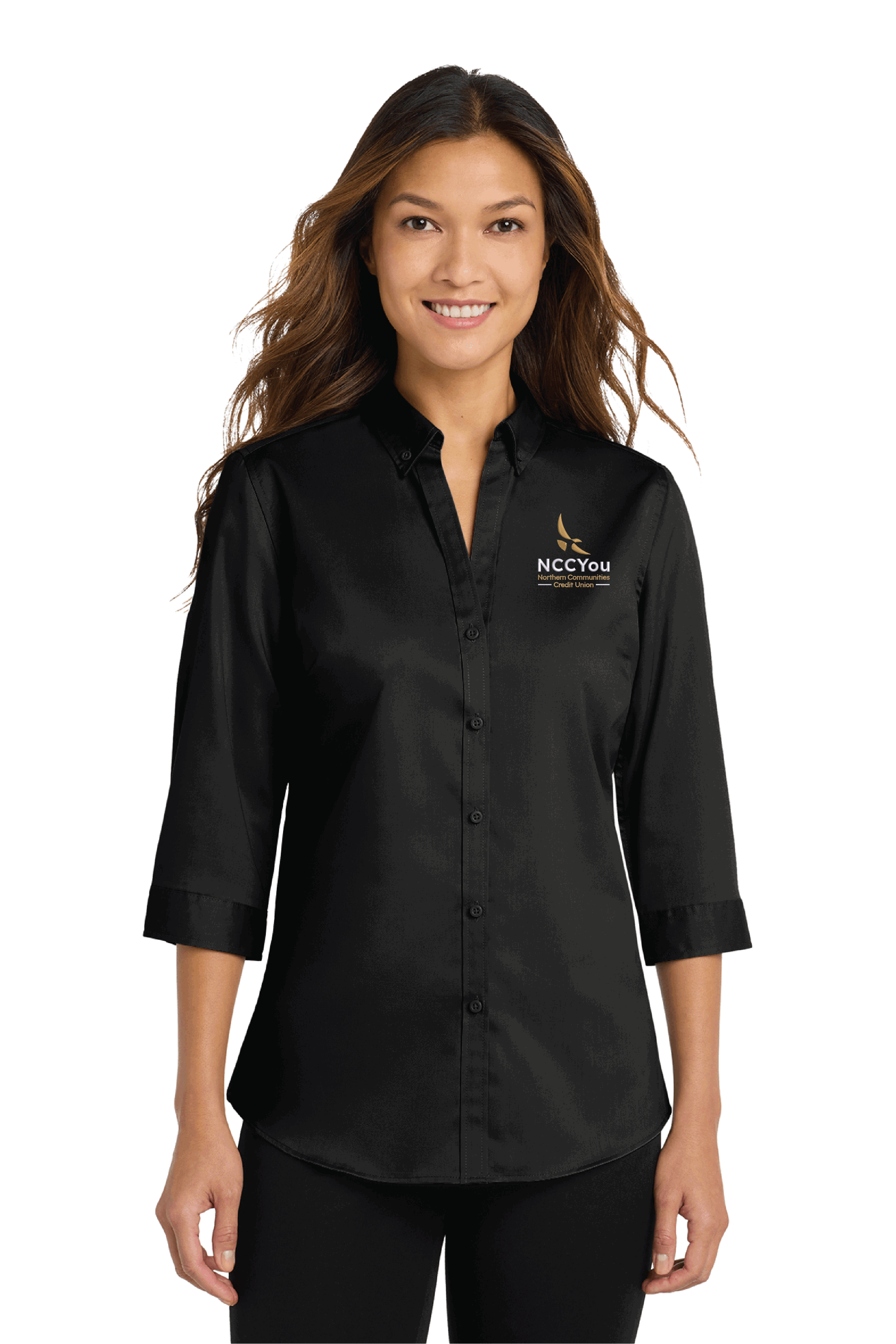 38) STYLE # L665 WOMENS 3/4 SLEEVE TWILL SHIRT - NCCU