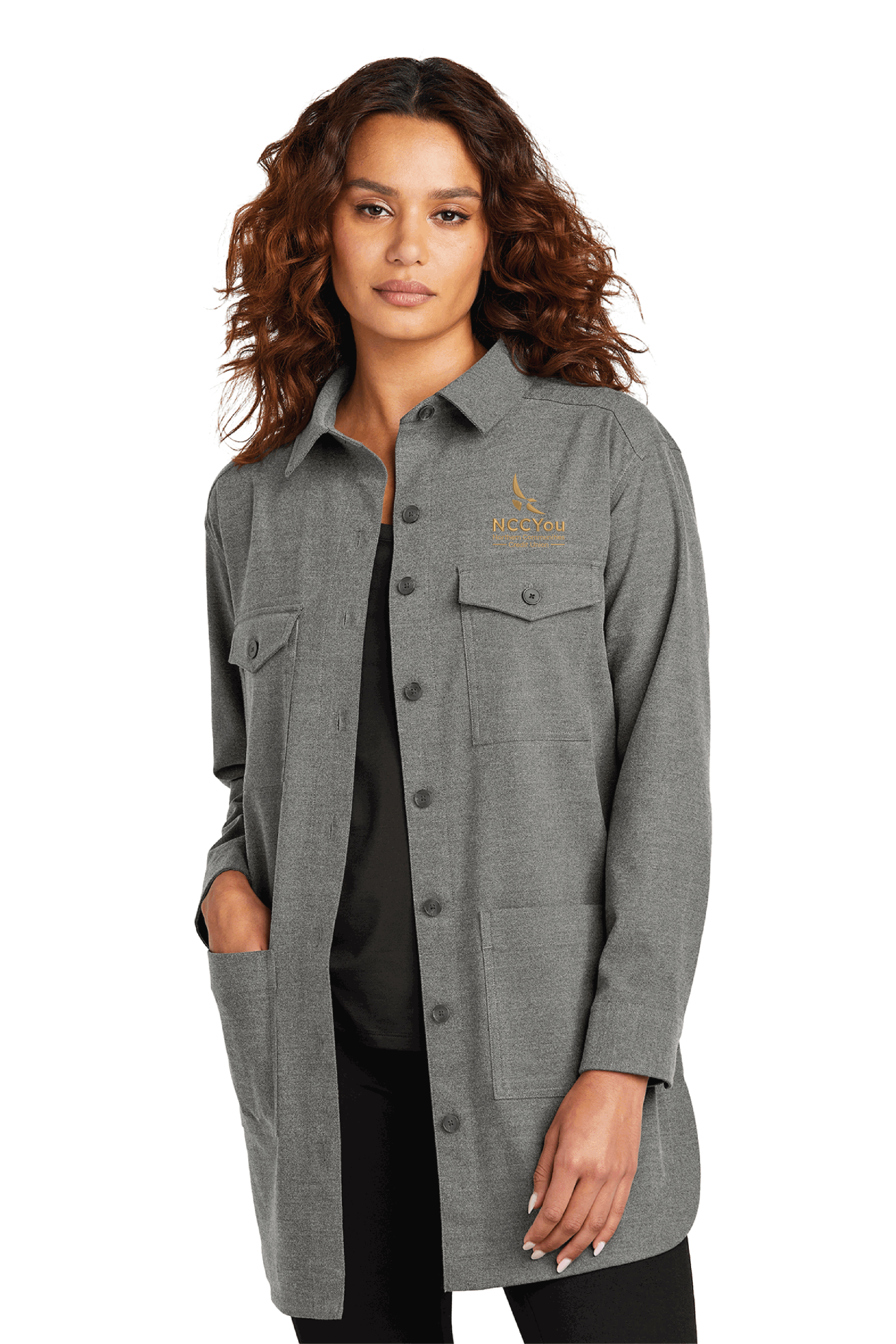 44) #MM2021 MERCER+METTLE WOMENS LONG SLEEVE TWILL OVERSHIRT - NCCU