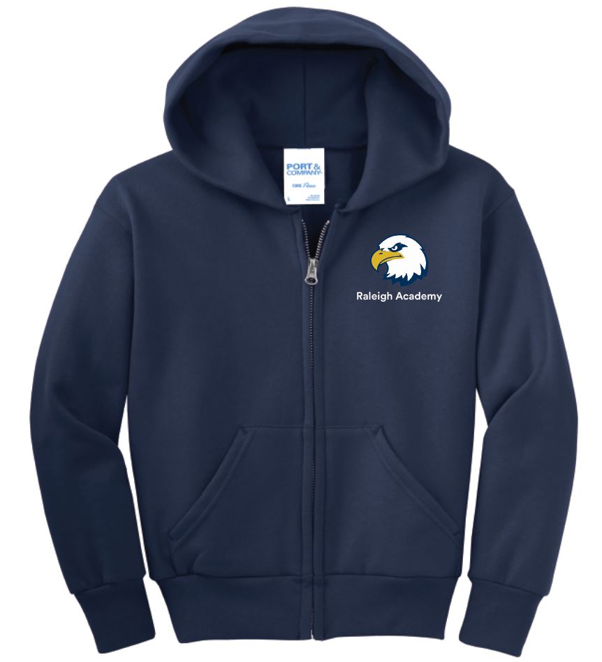 4b) PC90YZH  Port & Co™ Youth Core Fleece Full-Zip Hooded Sweatshirt - Raleigh