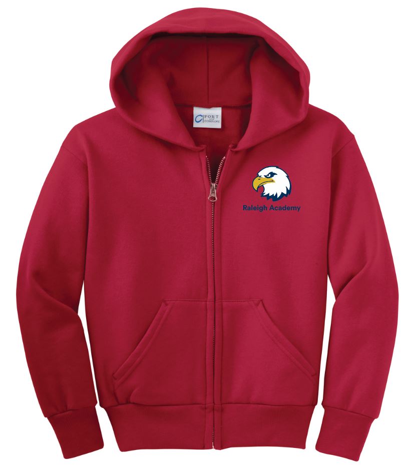 4b) PC90YZH  Port & Co™ Youth Core Fleece Full-Zip Hooded Sweatshirt - Raleigh